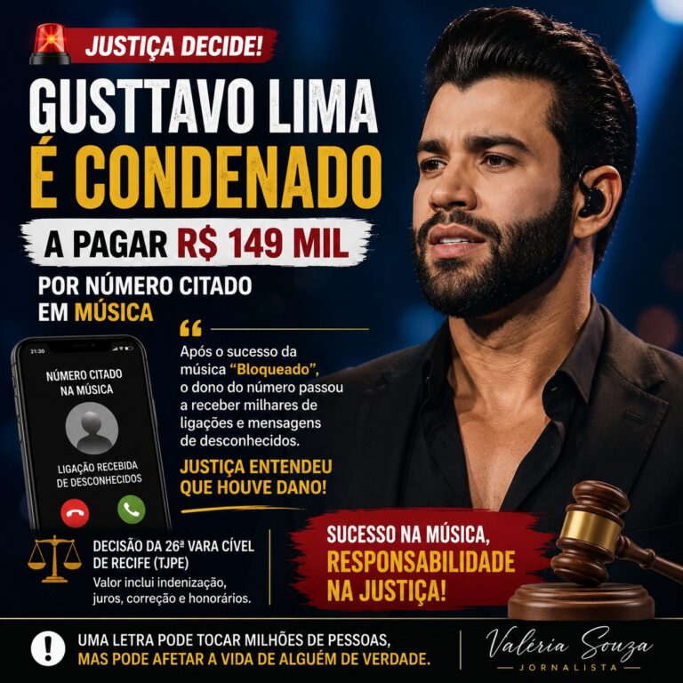 GUSTTAVO LIMA É CONDENADO A PAGAR R$ 149 MIL APÓS NÚMERO DE TELEFONE SER CITADO EM MÚSICA