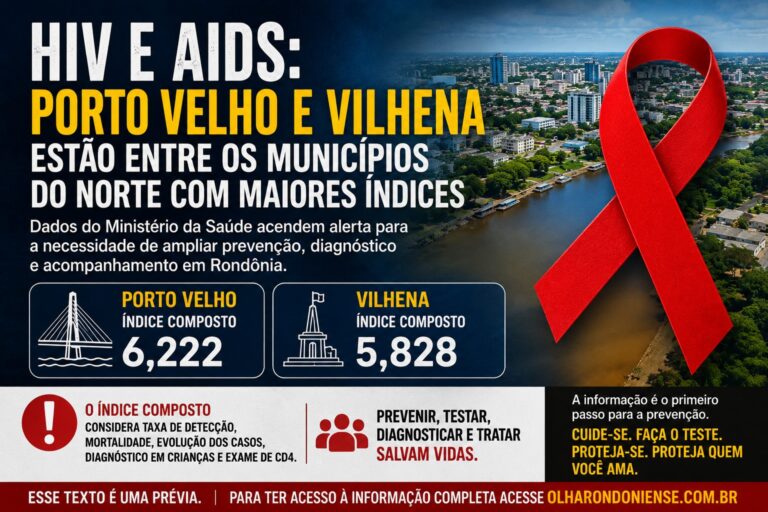 HIV E AIDS: PORTO VELHO E VILHENA ESTÃO ENTRE OS MUNICÍPIOS DO NORTE COM MAIORES ÍNDICES