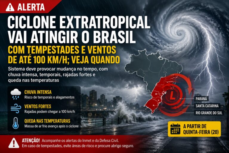 🚨 ALERTA: CICLONE EXTRATROPICAL DEVE ATINGIR O SUL DO BRASIL A PARTIR DE QUINTA-FEIRA