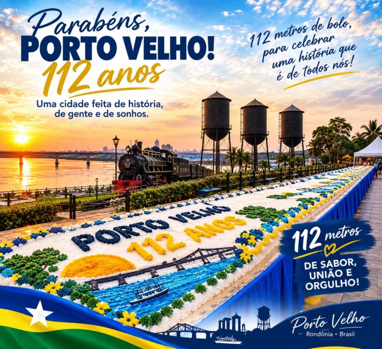 🎂 Porto Velho celebra 112 anos com bolo gigante de 112 metros nesta sexta-feira